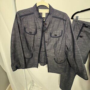 DONCASTER Navy Chambray Blazer Jacket 10 & Crop Pants 4 Suit Set